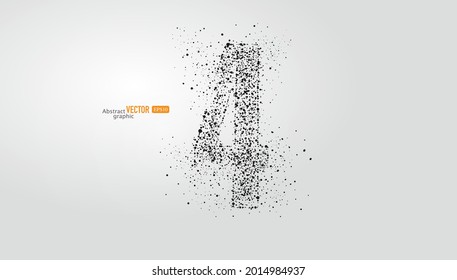 The number 4 is composed of particles on gray background. Abstract vector font material.