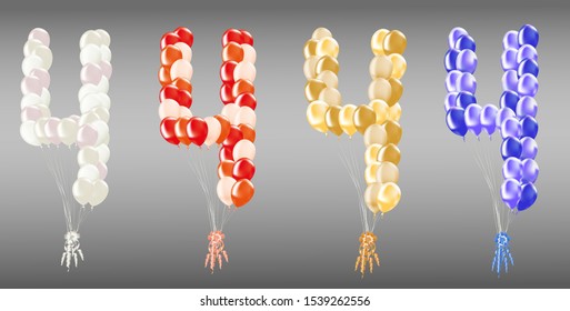 Number 4, consisting of a large number of balloons, in four color options