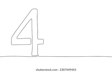 Number 4. Continuous line one drawing. Vector illustration. Simple line illustration.