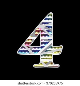 Number 4 cut  from paper three layer with rainbow color in base background.  Vector clipping mask