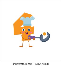 número 4 ilustración de diseño de vectores de caracteres bonitos