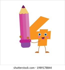 number 4 cute character vector design template illustration