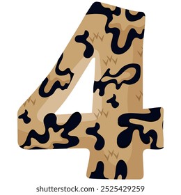 number 4 design for new year with animal design namely with detailed skin spots of common yellow boa, vector