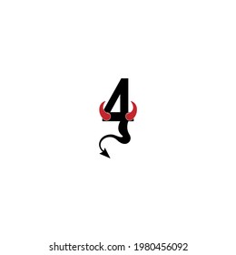 Number 4 with devil's horns and tail icon logo design vector template