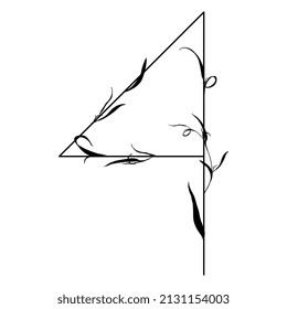 Number 4. Digit four. Botanical digit. Beautiful floral font with delicate leaves or branches of grass. Isolated vector illustration. Black silhouette on white background.