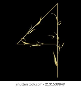 Nummer 4. Ziffer vier. Botanische Ziffer. Schöne Blumenschrift mit zarten Blättern oder Ästen von Gras. Goldene glänzende Silhouette auf schwarzem Hintergrund. Einzige Vektorgrafik.