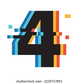 Nummer 4, Digitale glitzernde Zahlen mit Verzerrungseffekt	