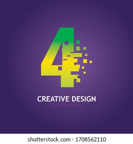 NUMMER 4 mit Design-Design-Vorlage für Digital-Pixel-Logo