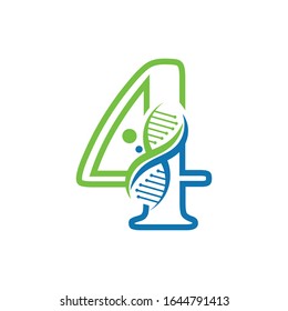 Número 4 con el logotipo de ADN Icono de plantilla creativa simple