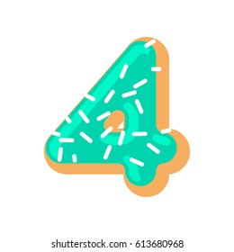 Number 4 donut. Doughnut font four. Sweet alphabet. candy lettering. food ABC sign