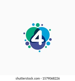 Number 4 with dot abstract logo designs. molecule Logo design , Lab Logo Design Element , Design Vector with Dots concept. - VECTOR