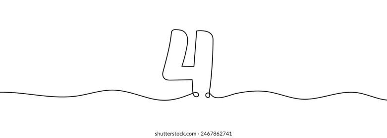 Number 4 is drawn by continuous line drawing. Editable line. Vector illustration