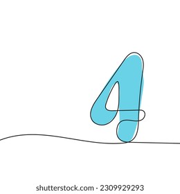 Número 4 dibujado a mano con línea continua. Icono de vector cuatro en estilo de esbozo.