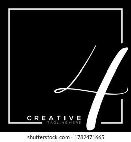 Number 4 Dynamic White Typography Logo Template with Square line Frame