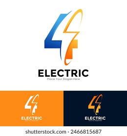 Número 4 Diseño de Vector de logotipo eléctrico. Adecuado para el número inicial Lightning Bolt, corporativo, tecnología y símbolo de ilustración de póster