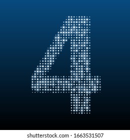 The number 4 is evenly filled with white dots of different sizes. Vector illustration on blue background