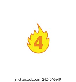 Número 4 en fuego símbolo geométrico simple logo vector