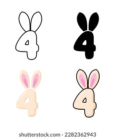 Nummer 4 im flachen Stil einzeln