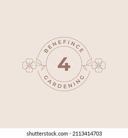 Plantilla de diseño Emblem de Logos de Flores Número 4 con plantas botánicas y vectores de Petals Ilustraciones Estilo de arte de línea mínimo. Símbolos de esquema para la promoción de marca de cosméticos y embalajes o productos florales