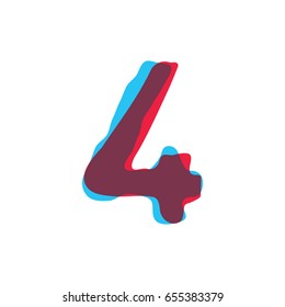 Number 4 font character logo formed by colorful overlay technique. Number font style vector illustration, vector element for application icon, t-shirt or card, number, counting, count