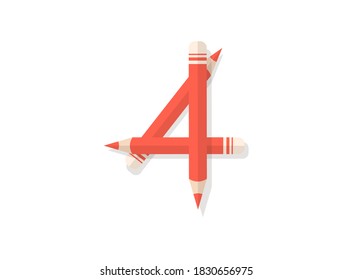 Number 4 font made of pencils. Vector design element for logo, banner, posters, card, labels etc. 