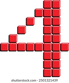 Number 4, Four, 8 bit Pixel Style, Retro Old Game Font, Vintage Typography
