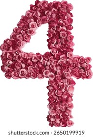 The number "4" four is creatively depicted as a densely packed arrangement of pink roses, forming the shape of the numeral.