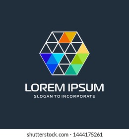 Number 4 four and hexagon logo design, with colorful triangle pixel , technology digital concept - Vector