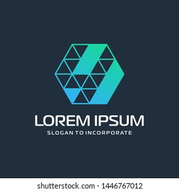 Number 4 four and hexagon logo design, with colorful triangle , technology digital concept - Vector