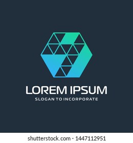 Number 4 four and hexagon logo design, with colorful triangle , technology digital concept - Vector