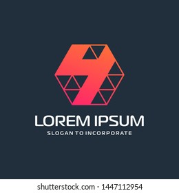 Number 4 four and hexagon logo design, with colorful triangle , technology digital concept - Vector