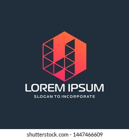 Number 4 four and hexagon logo design, with colorful triangle , technology digital concept - Vector