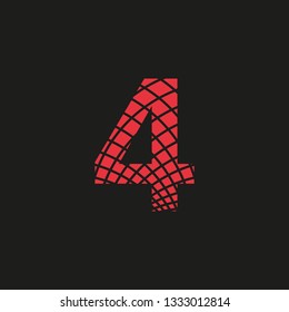 number 4 (four) icon with mesh look in red color with black background retro editable vector