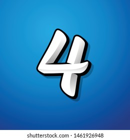 number 4, four logo design, custom lettering 3D, white on blue background
