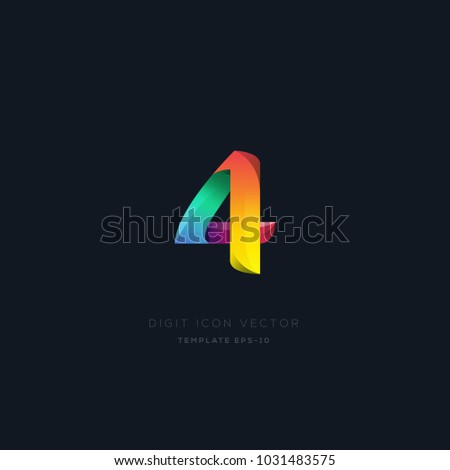 Number 4 four multi colour digit icon vector template.
