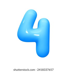 Number 4. Four Number sign blue color. Realistic 3d design in cartoon balloon style. Isolated on white background. vector illustration