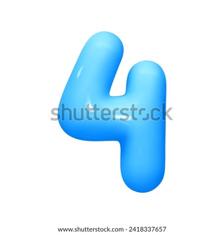 Number 4. Four Number sign blue color. Realistic 3d design in cartoon balloon style. Isolated on white background. vector illustration