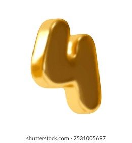 Number 4. Four Number sign gold color. Realistic 3d design in metal style. Isolated on white background. vector illustration