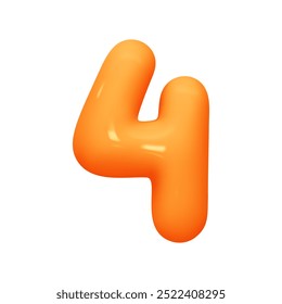 Number 4. Four Number sign orange soft color. Realistic 3d design in cartoon balloon style. Isolated on white background. vector illustration