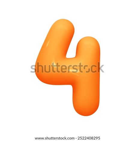Number 4. Four Number sign orange soft color. Realistic 3d design in cartoon balloon style. Isolated on white background. vector illustration