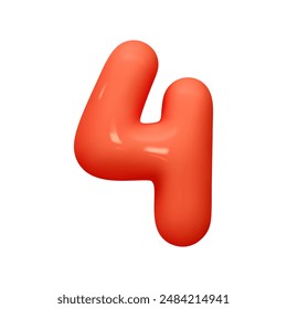 Number 4. Four Number sign red color. Realistic 3d design in cartoon balloon style. Isolated on white background. vector illustration