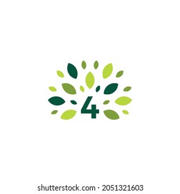 number 4 four tree leaf nature mark green logo vector icon illustration