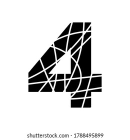 Number 4 - fragmented mottled font - isolated, vector illustration