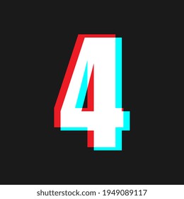 Number 4 with Glitch Effect On Black Background