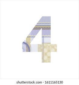 Number 4 Guilloche background texture - gradient zig zag. For certificate, voucher Vector illustration