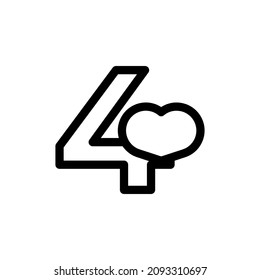 Number 4 with Heart Love in Line Style Logo Design Template Element svg