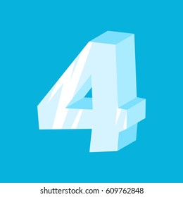 Number 4 ice. Icicles font four. Frozen alphabet symbol. Iceberg ABC sign