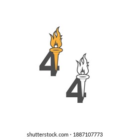 Number 4 icon logo combined with torch icon design illustration