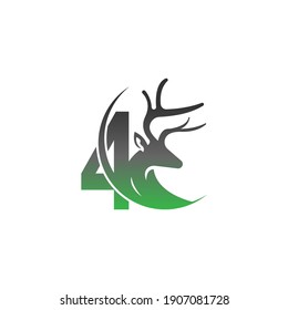Number 4 icon logo with deer illustration design vector