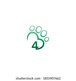 Number 4 icon on paw prints logo design
